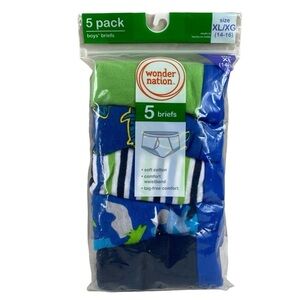 NWT Wonder Nation Boys Brief‎ Underwear, 5-Pack, Size XL (14-16)